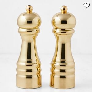 Williams Sonoma Gold Salt & Pepper Shakers,Color Brass, Retail Price $249.95US